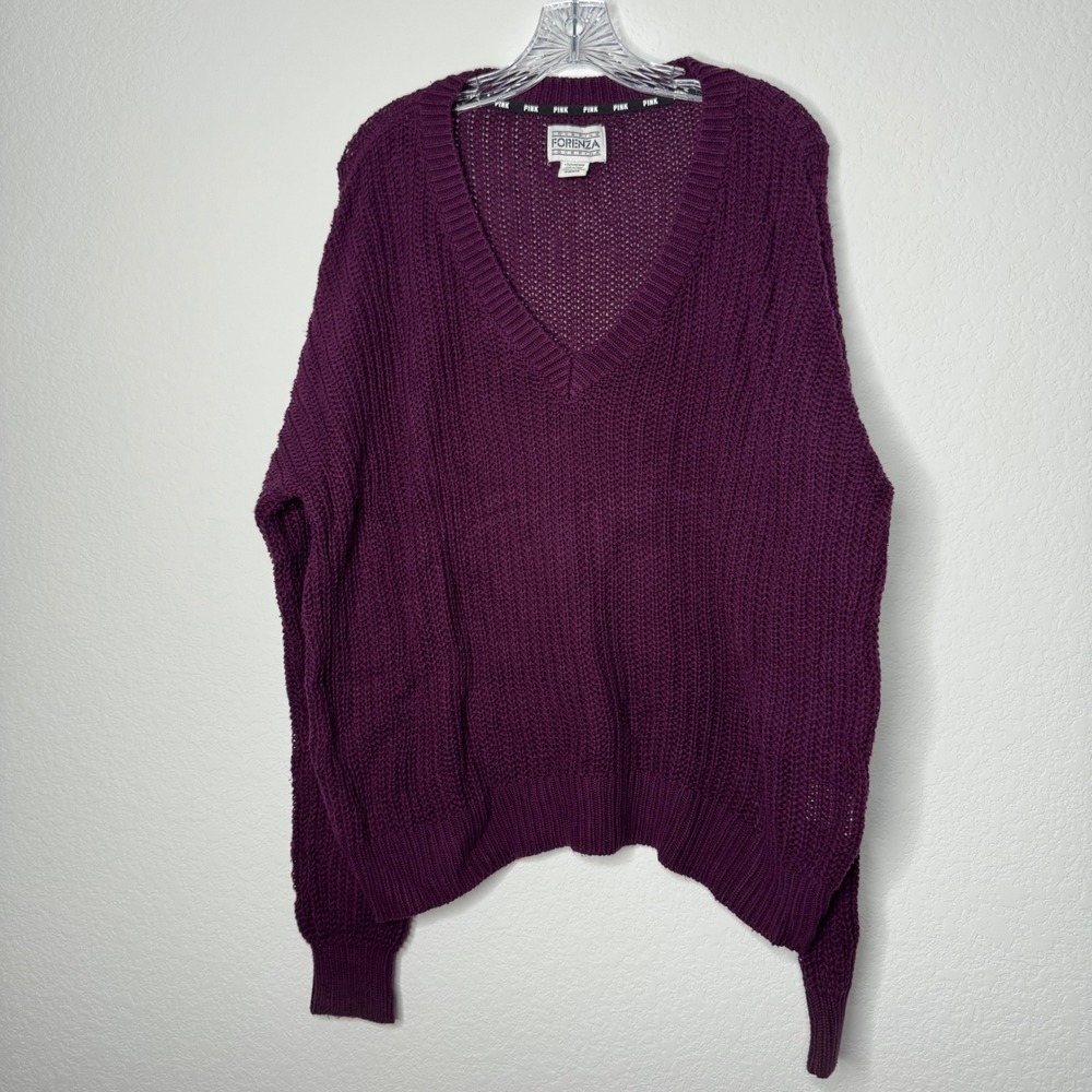 Victoria's Secret PINK Forenza V-Neck‎ Sweater Plum Purple Chunky Knit Size L